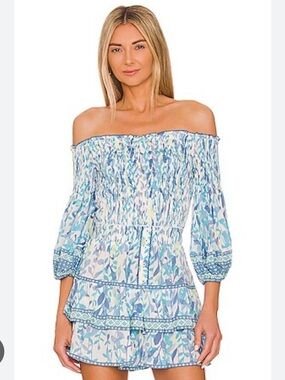 Off-Shoulder Blue Ariel Top and Skort Poupette St. Barth S/M Matching Set